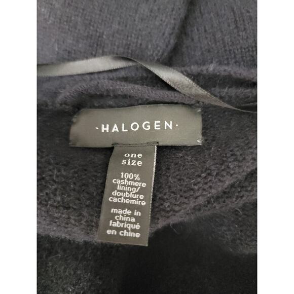 Halogen Open Cardigan OS One Size Black 100% Cashmere Short Sleeves Pockets - Picture 8 of 10